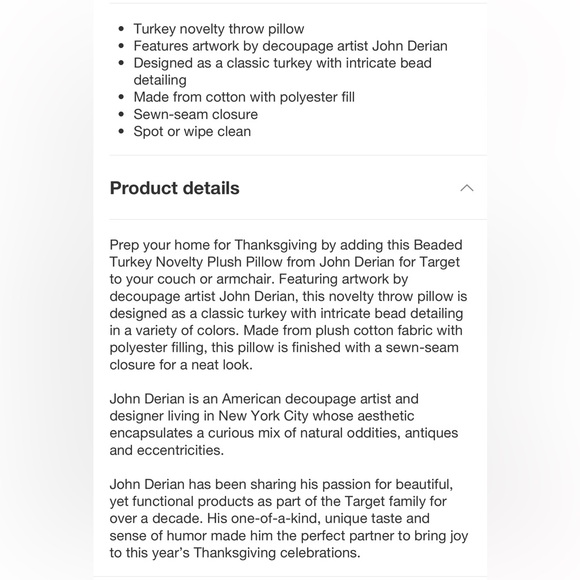 John Derian Beaded Turkey Pillow X Target - Picture 3 of 4